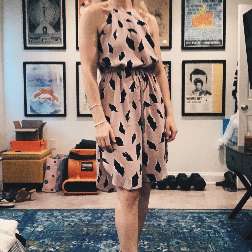 LOFT pink and black patterned cocktail dress